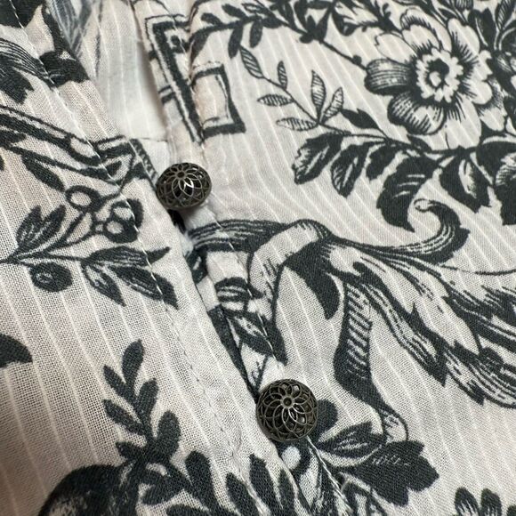 Pilcro Anthropologie Top M Stripe Floral Toile Balloon Sleeve Peasant Romantic - Picture 10 of 13